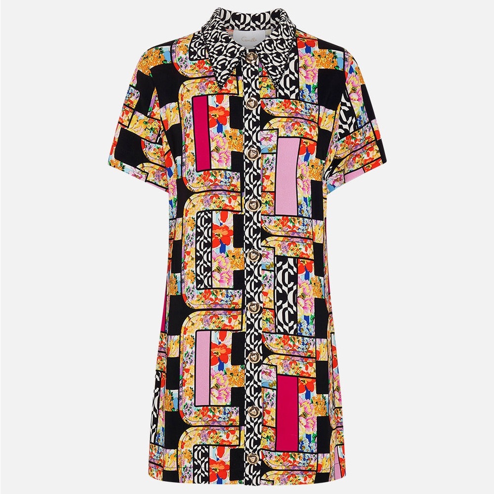 Camilla Black Patchwork Mini dress Button Front M… - image 5